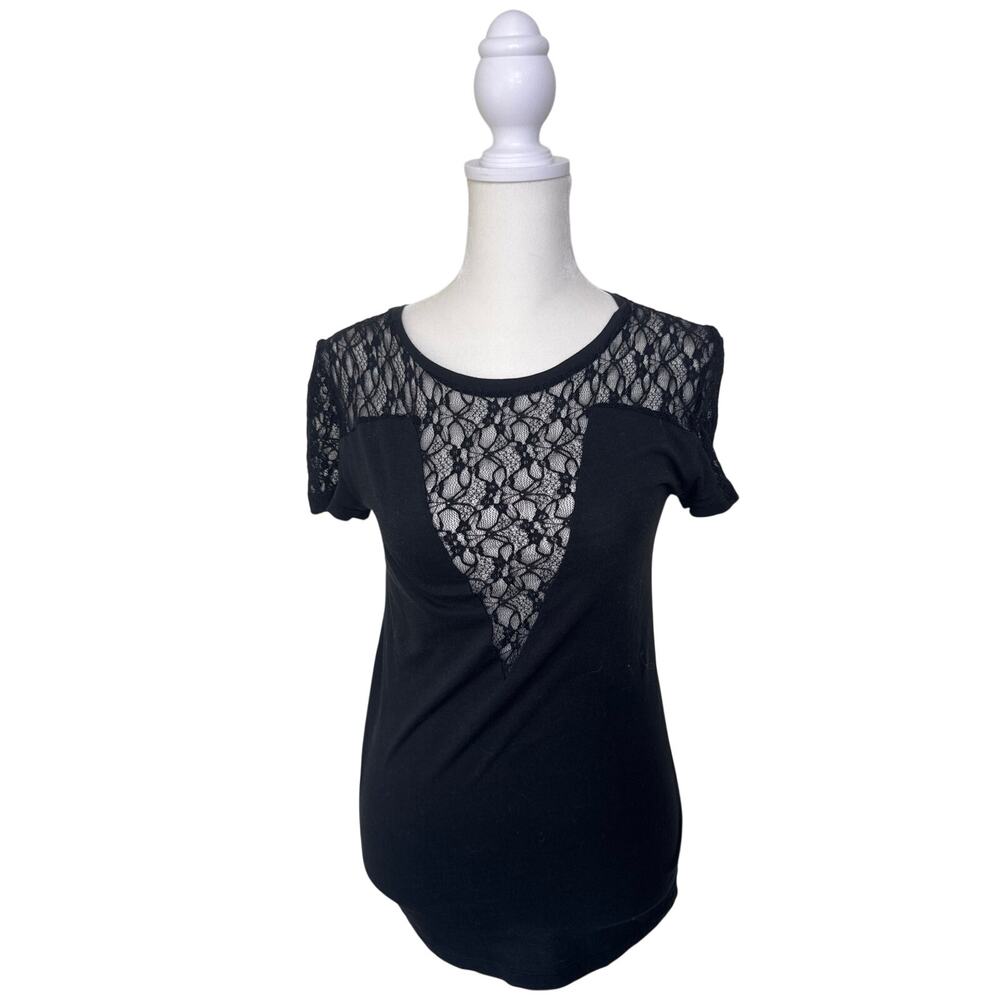 MAJE Lace Short Sleeve Crewneck T-Shirt Black Size 1/ Small